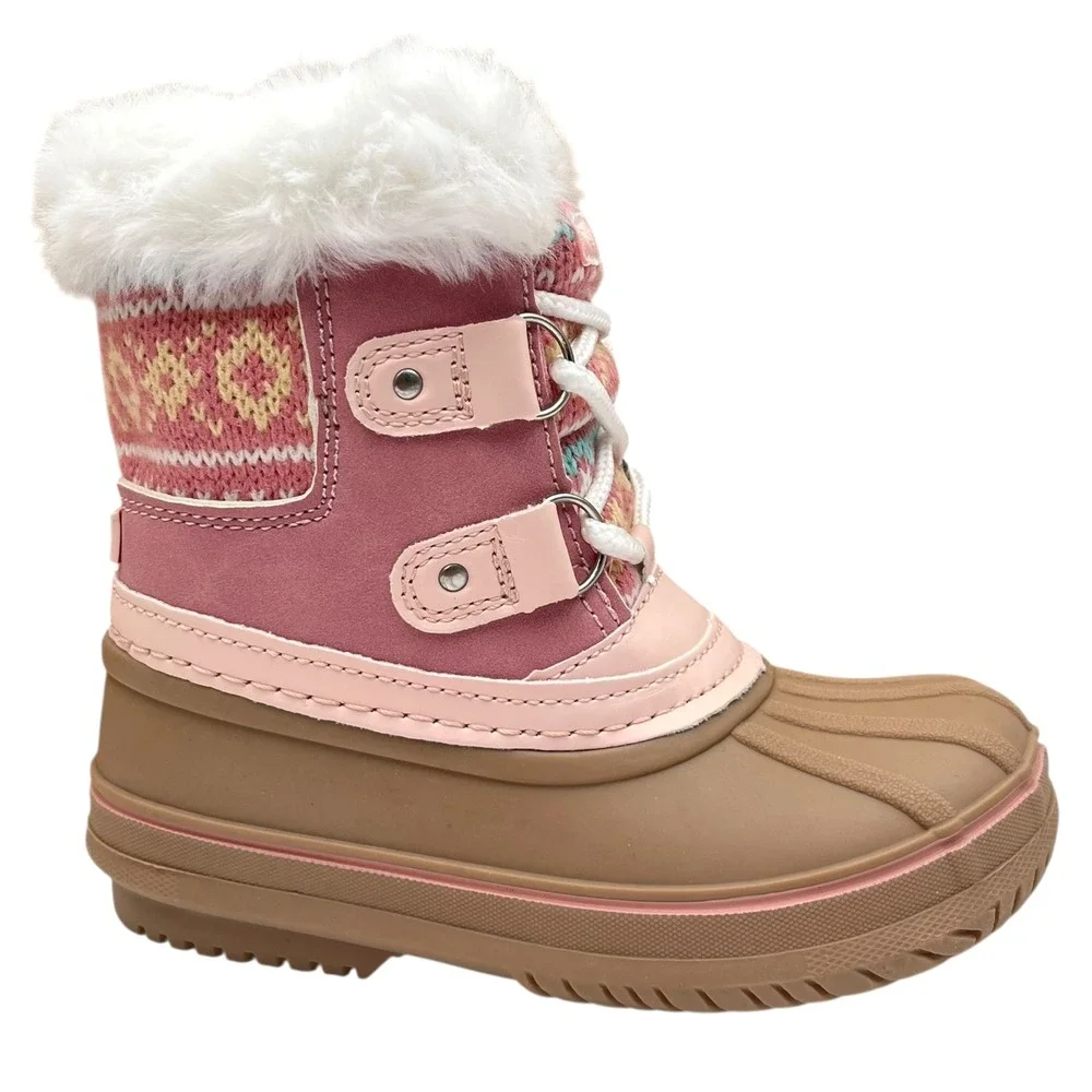 London Fog Toddler Girls Mid-Calf Snow Boots Size 9 Pink-Tan Faux Fur Waterproof